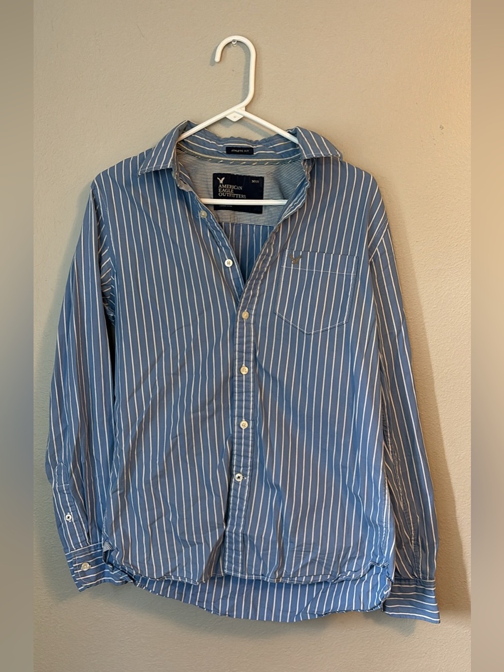 American Eagle Outfitters Blue and White Striped Button-Down Shirt